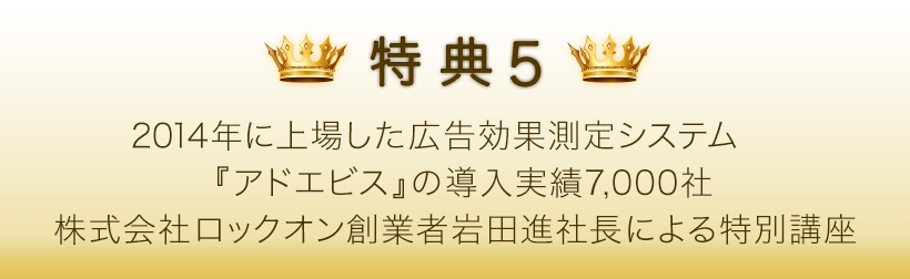 特典５．2014年に上場した広告効果測定システム『アドエビス』の導入実績7,000社　株式会社ロックオン創業者 岩田進社長による特別講座