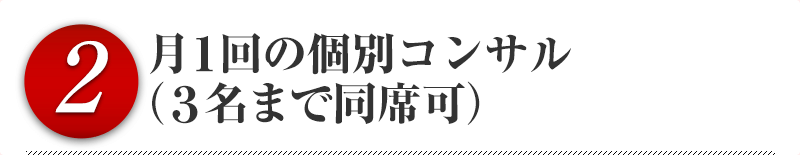 ２．月１回の個別コンサル（３名まで同席可）